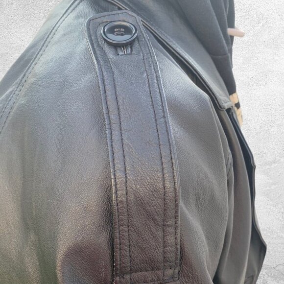 Leather Button Front Belted Trench Coat Men's Black Size XL - Picture 11 of 16